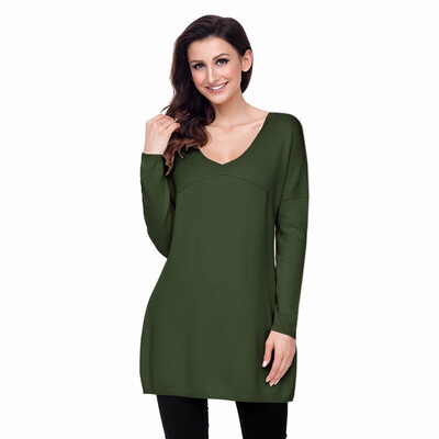 

V-neck long-sleeved long-sleeved casual knit sweater