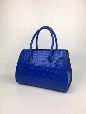

Blue color Genuine real crocodile skin women tote handbag matt color with cow skin lining luxury quality solid lady bag free ship