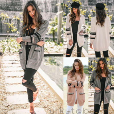 

Womens Autumn Loose Knitted Sweater Coat Lady Long Sleeve Cardigan Warm Jacket