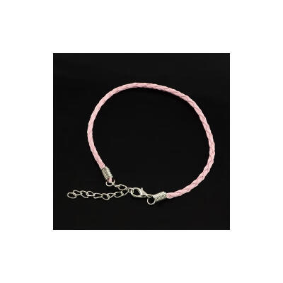 

Trendy Braided Imitation Leather Bracelet Making with Iron Lobster Claw Clasps&End Chains Pink 200x3mm