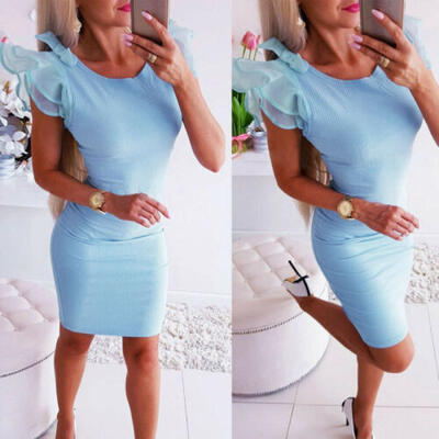 

US Women Lace Short Sleeve Bandage Bodycon Club Mini Dress Elegant Party Evening