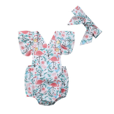 

Newborn Kid Baby Girl Flamingo Romper Bodysuit Jumpsuit Headband Outfits Clothes