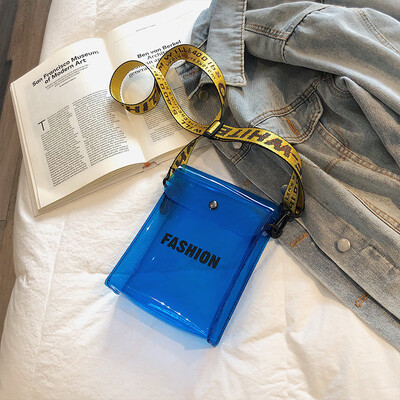 

Summer on the new transparent bag female 2019 new Korean version of the wild single shoulder slung fashion letters solid color jelly package