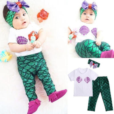 

Newborn Baby Girl Clothes Shell Tops T-shirtMermaid Leggings Outfits Set 0-24M