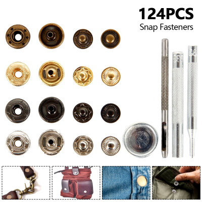 

124Pcsset 4 Colors each Color 30pcs Snap Buttons 4 Metal Studs Tools Snap Fasteners for Sewing Leather Clothes Bags