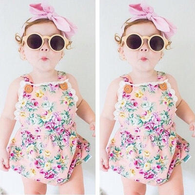 

Newborn Baby Girl Infant Toddler Bodysuits Strap Jumper Rose Flower Lace Romper