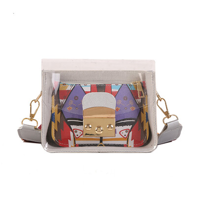 

2019 Summer Small Square Bag Transparent Jelly Messenger Bags Geometry Hit The Color Wide Webbing Single Shoulder Bags YJ