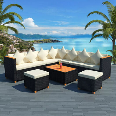 

7 Piece Garden Lounge Set with Cushions Poly Rattan Black