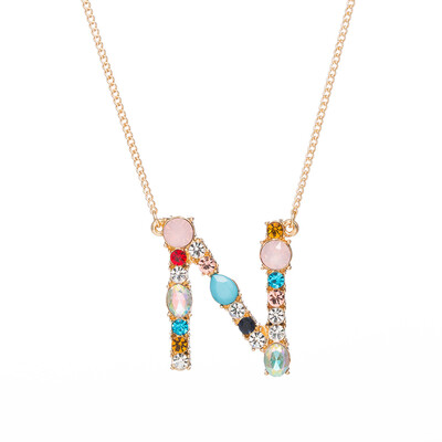 

A-Z Capital Letter Pendant Colorful Rhinestone Inlaid Women Necklace Jewelry