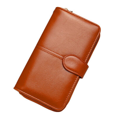 

Vintage Women Solid Color Faux Leather Wristlet Wallet Phone Holder Long Purse