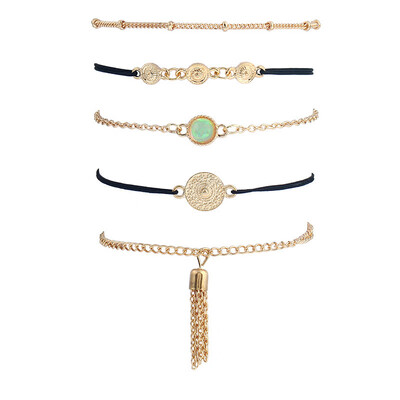 

Faux Gem Fringed Chain Bracelet Set