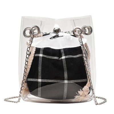 

2pcsset Clear Plaid Shoulder Handbags PVC Women Chain Crossbody Bag Clutch