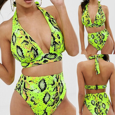 

Saidsome Women Serpentine Printing Bandage Bikini Split Body Swimsuit Beachwear Suit