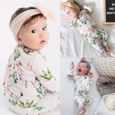 

2pcs Toddler Infant Baby Boy Girl Floral Clothes T-shirt Tops Pants Outfits Set