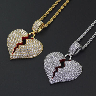 

Silver Broken Heart Pendant 24&quot Stainless Steel Rope Chain Necklace USA