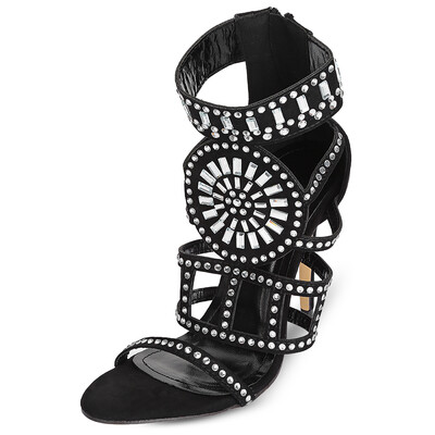 

Trendy Pointed Toe Hollow Out Rhinestone Stiletto Heel Sandals Women Shoes