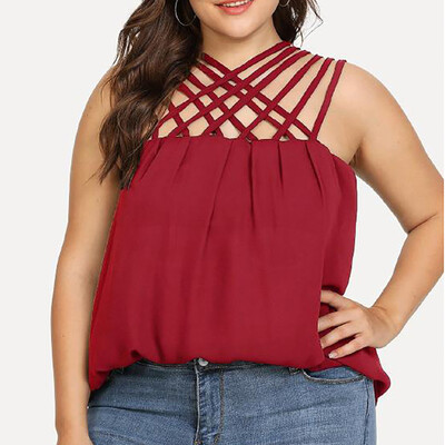 

Roseonmyhand Womens Solid Casual Sleeveless Solid Plus Size Blouse Loose Vest Tank Top