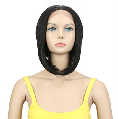 

Noble Synthetic Lace Front Wig With Bangs Middle Part Burgundy Lace Front Wig Ombre 4 Color BOB Style Wigs