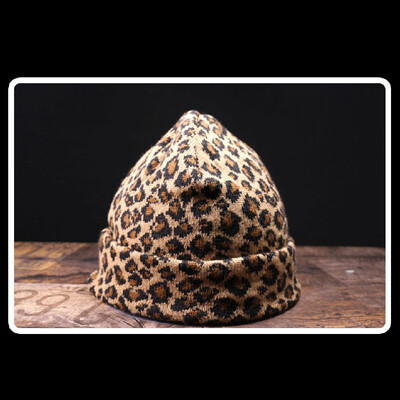 

Tailored Womens Winter Warm Leopard Print Knitted Sleeve Hat Plus Velvet Wooly Cap Retro