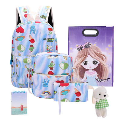 

7pcsSet Unisex Food Print Canvas Backpacks Travel Stationery Shoulder Bags