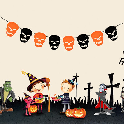 

FUNNYBUNNY Trick or Treat Halloween Pumpkin Bunting Banner Hanging Decor Party Ornaments