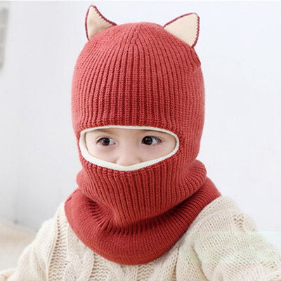

6 Colors Kids Baby Boy Girl Hooded Scarf Caps Hat Winter Warm Knit Flap Cap Scarf