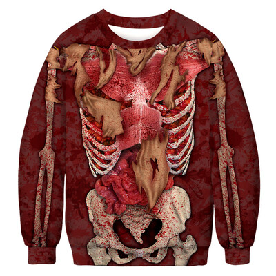 

Toponeto Mens Casual Scary Halloween 3D Print Party Long Sleeve Hoodie Top Blouse