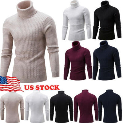 

Mens Winter Warm Knitted Sweater Thick Turtle Neck Pullover Jumper Knitwear US