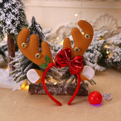 

Christmas Antler Headband with Red Nose Christmas Party Costumes Headwear Accessories Gifts Festive Party