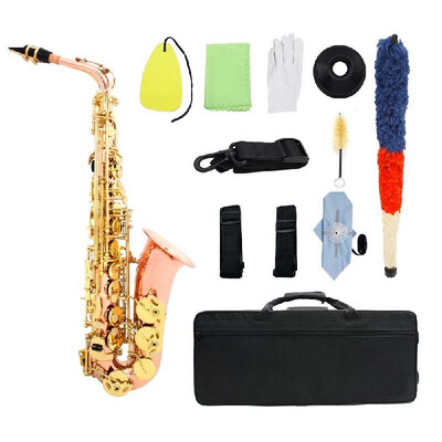 

Dual-color Eb Alto Saxophone Sax Phosphor Copper Woodwind Instrument with Carry Case Gloves Cleaning Cloth Brush Sax Strap Mute Mo