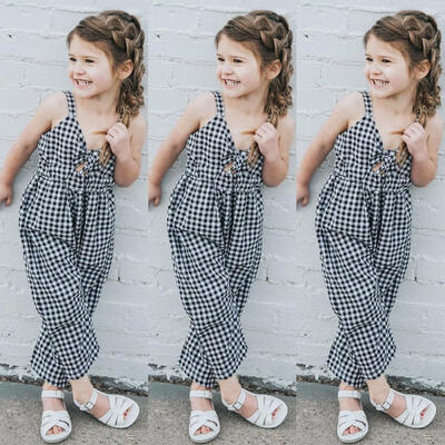 

Casual Baby Girls kids Toddler newborn clothes sleeveless V-neck cotton strap Romper Plaids Summer backless Tops one pieces