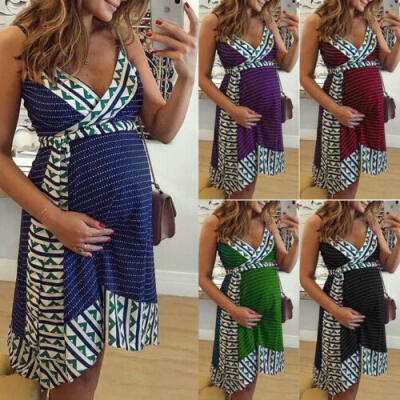 

Plus Size Women Lady Floral Sling Mini Dress Pregnant Dresses Maternity Sundress