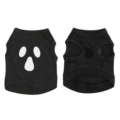 

Halloween Dog T-shirt Pet Spring Summer Apparel Dog Costume Halloween Cotton Black With Funny Face Printed Patter For Small Dogs