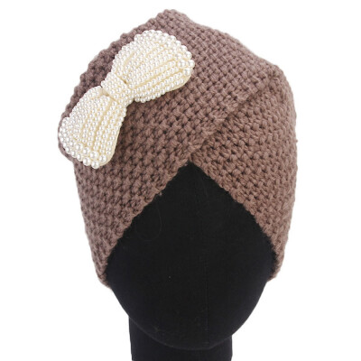 

Tailored Women Ladies Bow Winter Knitting Hat Turban Brim Hat Cap Pile Cap