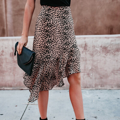 

Roseonmyhand Fashion Women Fashion Sexy Ladies Leopard Zipper Anometrical Casual Skirt