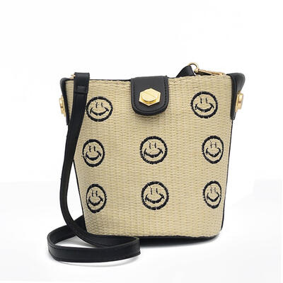 

Printing Shoulder Messenger Handbags Women Straw Woven Crossbody Bucket Bag