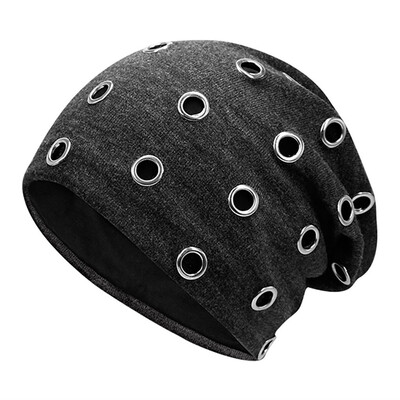 

Tailored New Women Men Winter Knitted Hat Metal Circle Hemming Hat Wool Cap