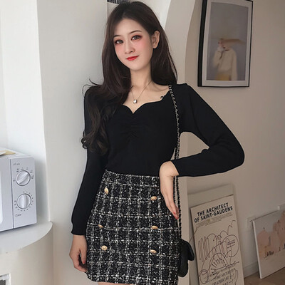 

Lady Fashion Korean Style Sweaters Women Solid Color V Neck Autumn Ladies Knitwear Pullover Femme Sweater