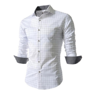 

Fashion Check Pattern Long Sleeve Mens Shirt Casual Turn-Down Collar Slim Fit Shirt For Men