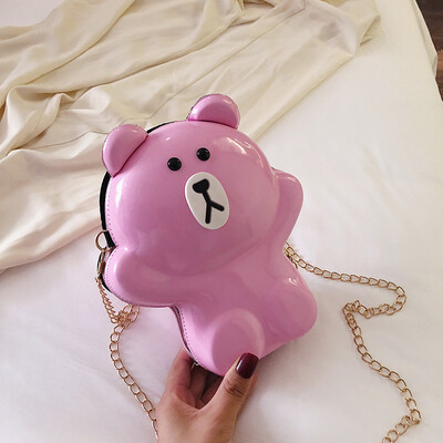

2019 new cartoon cute little bear girl casual shoulder Messenger bag hard shell fashion wild chain cosmetic bag