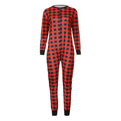 

Fashion Plaid Christmas Parent-child Clothing Casual Button O-Neck Jumpsuit