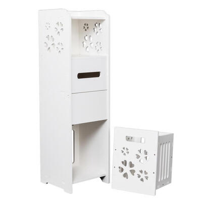 

Slim Bathroom Storage Cabinet Toilet Floor Standing Narrow Cupboard ShelfWhite