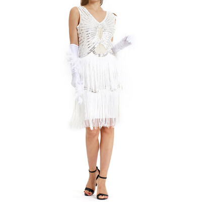 

〖Follure〗Women Vintage 1920s Bead Fringe Sequin Lace Party Flapper Cocktail Prom Dress