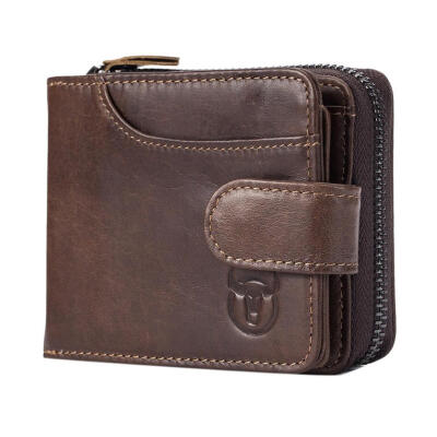 

Genuine Leather Multi-Slot Wallet Men Business Card Holder Zipper Purse