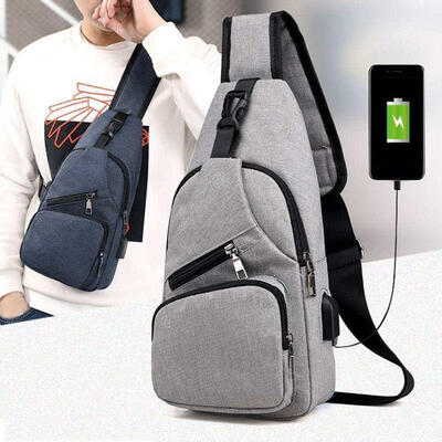 

Durable Men USB Charger Port Anti-theft Chest Pack Canvas Backpack Rucksack Shoulder Sling Bag