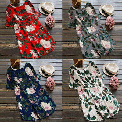 

Women Sexy Satin Vintage Floral Shirt Dress Ladies Long Sleeve Loose Short Dress