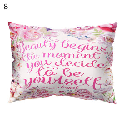 

Flower Letter Print Pillow Case Sofa Waist Throw Cushion Cover Office Home Decor