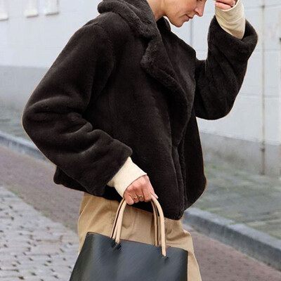 

Women Short Coat Autumn Winter Warm Long Sleeve Elegant Noble Solid Color Jacket