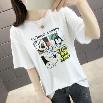 

Womens Casual Fashion Round Neck Cartoon Print Short Pullover T-Shirt