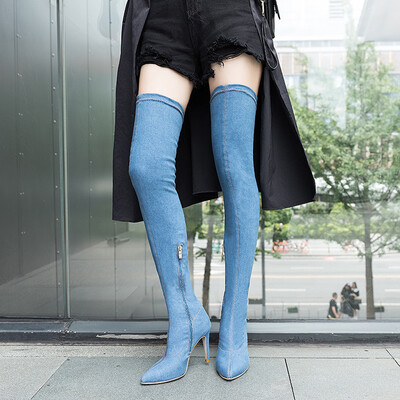 

Rose Women Ladies Fashion Denim Over Knee Thin Heels Shoes Long Tube Boots
